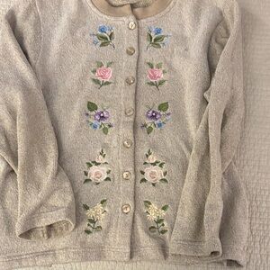 Embroidered Beige Cardigan Sweater